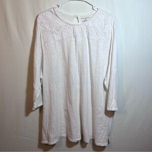 Lane Bryant Boho White Floral Lace Yoke 3/4 Sleeve Cotton Tunic Top Plus 22/24